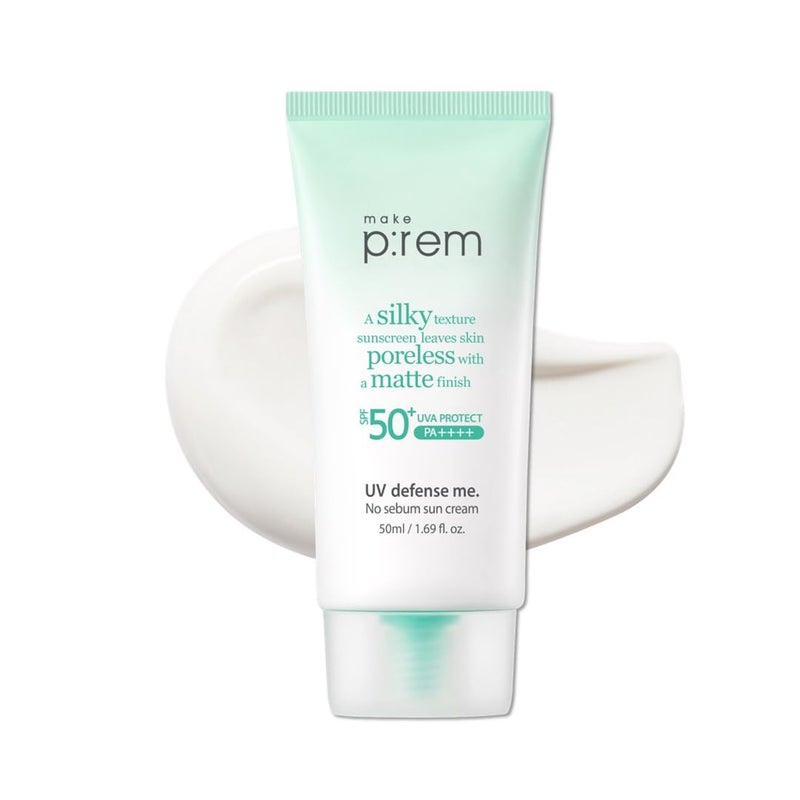 MAKE PREM UV Defence me No Sebum Sunscreen SPF 50 PA ReefSafe Silky Texture with Poreless and Matte Finish UVAUVB Protection Korean Sunscreen 169 fl oz 50ml